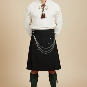 Men’s Black Utility Kilt Cargo Silver Chains Heavy Duty Adjustable